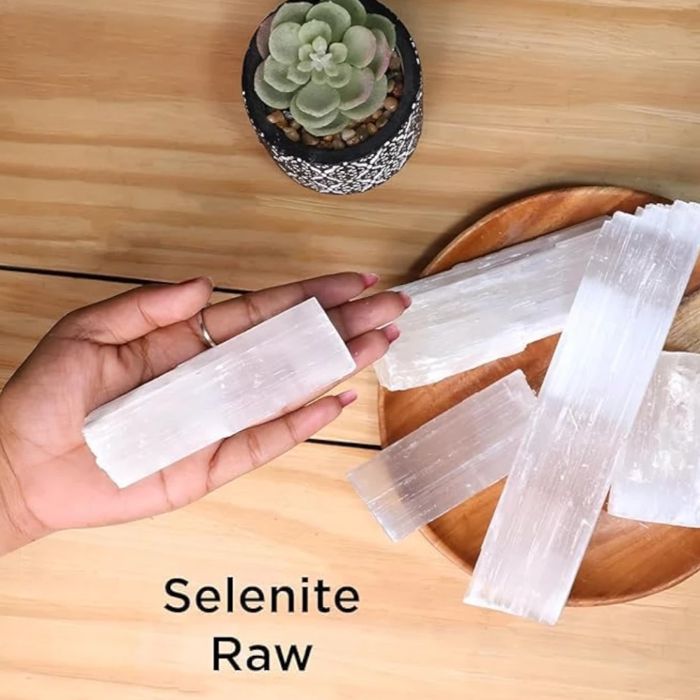 Agatesvibe Healing Crystal Raw Stone - 200g | AAA+ Grade Gemstone for Reiki, Vastu & Meditation | Perfect for Home Décor & Energy Healing (PAck of 1) (Selenite)