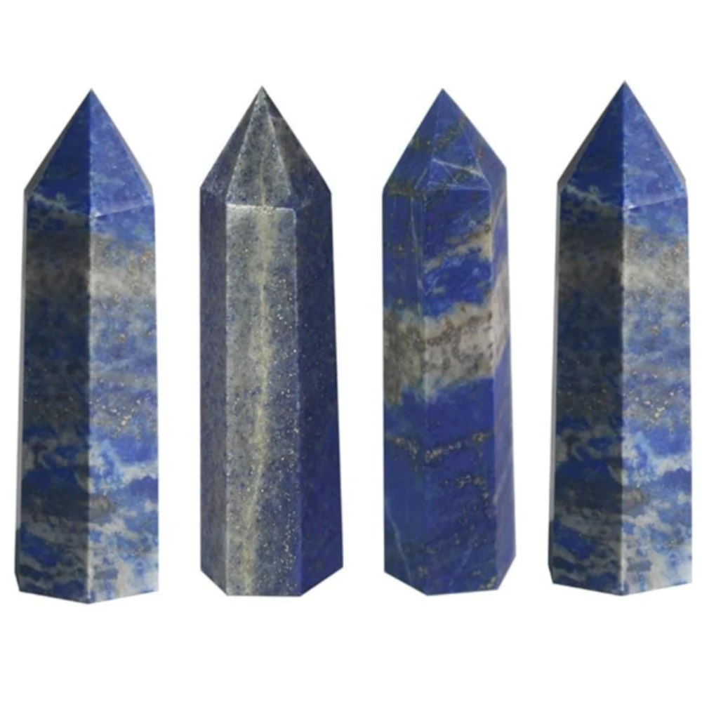 Agatesvibe Goege Bailey Amethyst Crystal Wand – Healing Stone | Faceted Reiki Chakra Meditation Tool for Energy Balancing & Spiritual Therapy (4pcs Blue Lapis Lazuli)