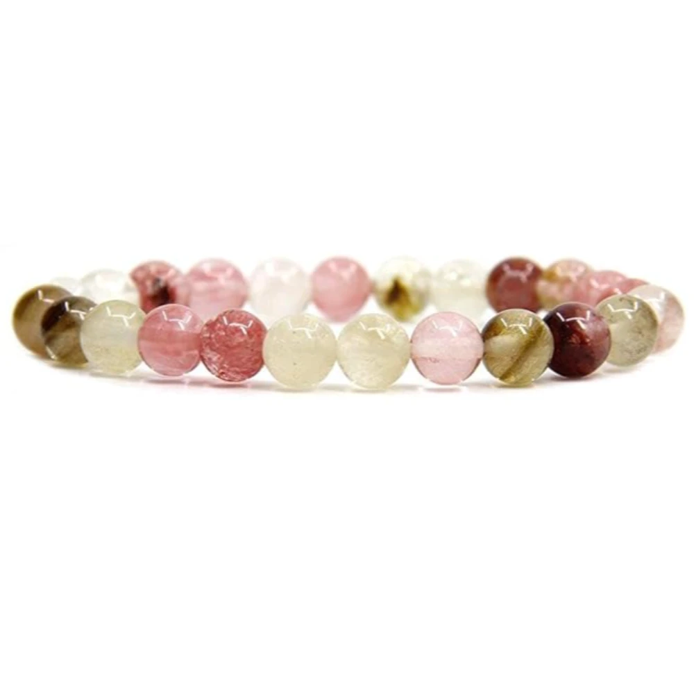 Agatesvibe Handmade Gem Semi Precious Gemstone 8mm Round Beads Stretch Bracelet 8mm Bead Size (Cherry Quartz)