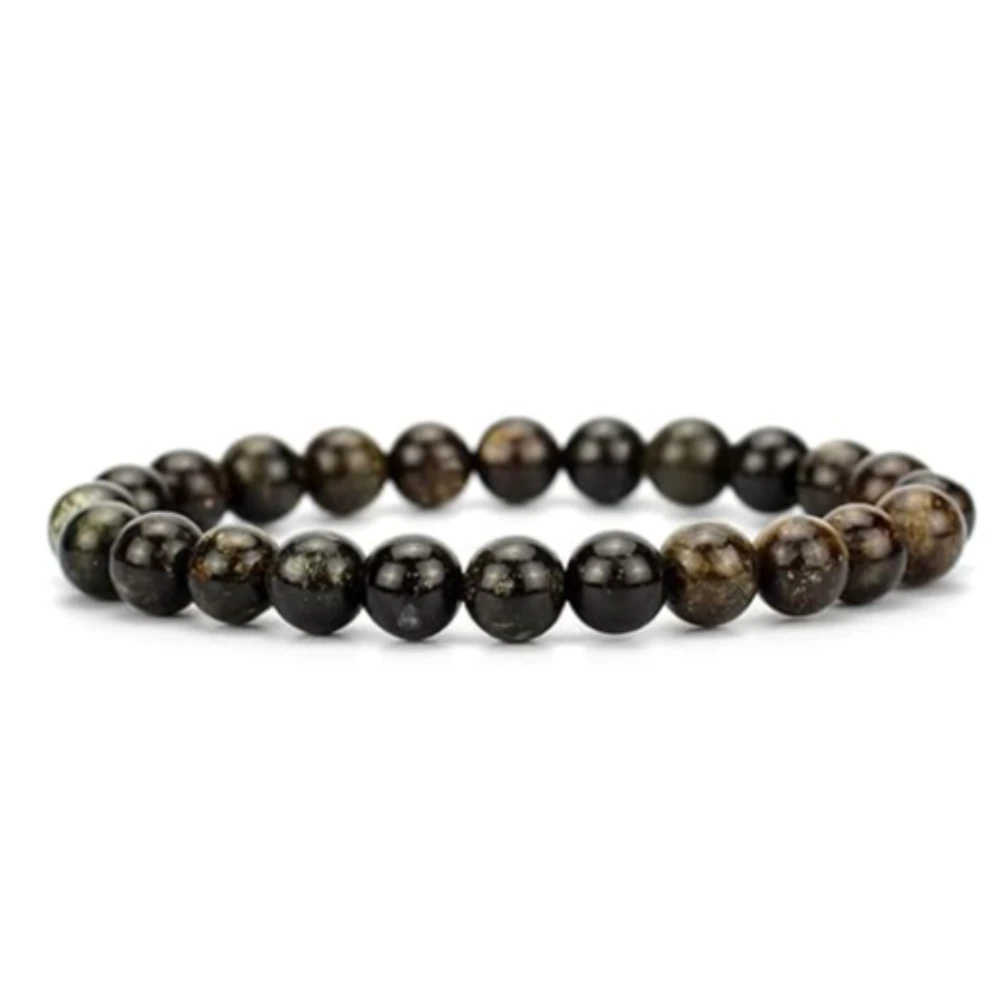 Agatesvibe Handmade Semi-Precious Gemstone Beaded Bracelet – 8mm Round Stretch Bracelet (7") for Unisex (Pack of 1) (Black Mica)
