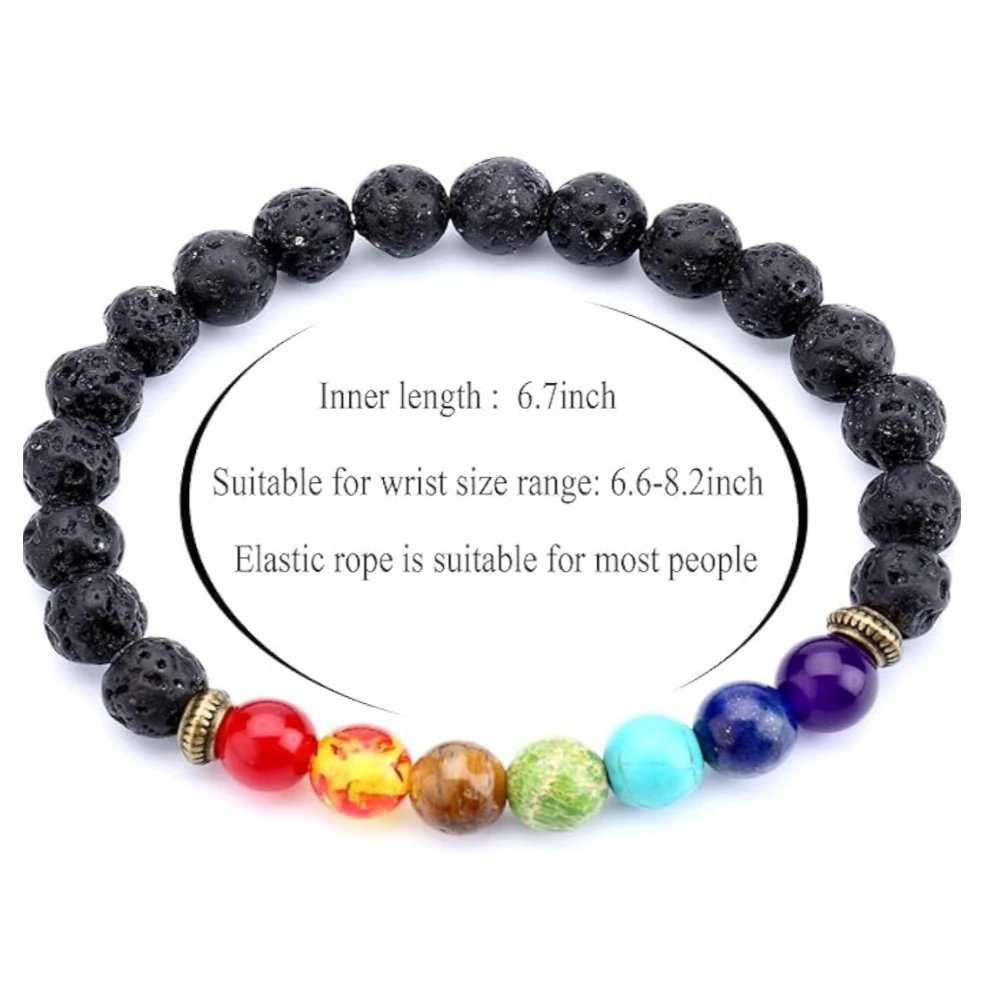 Agates Vibe 8mm Lava Rock Lava Rock 7 Chakra Beads Bracelet for Men & Women – Braided Rope Agate Stone Healing Energy Bangle (2 Pcs Set)