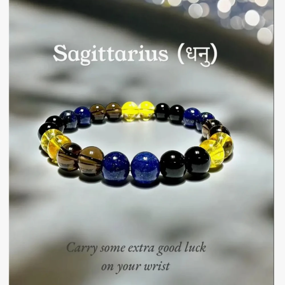Agatesvibe Sagittarius Zodiac Bracelet – Lapis Lazuli, Black Obsidian, Smoky Quartz & Citrine for Protection & Positivity (Pack of 1)
