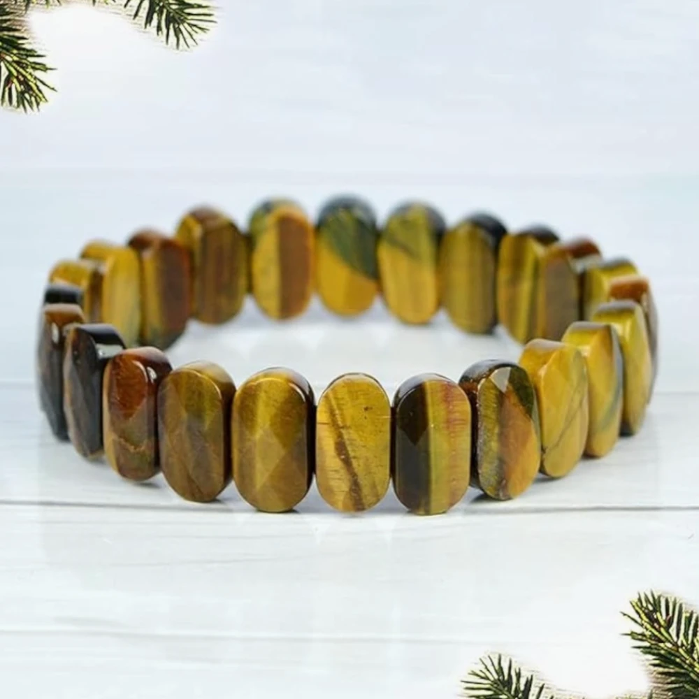 Agatesvibe Certified Reiki Healing Gemstone Bracelet – Tiger Eye, Aventurine, Amethyst & Jade Bangle Natural Tiger Eye & Amethyst Gemstone Bracelet – Vastu Expert Charged Healing Bangle (Pack of 1) (Yellow)