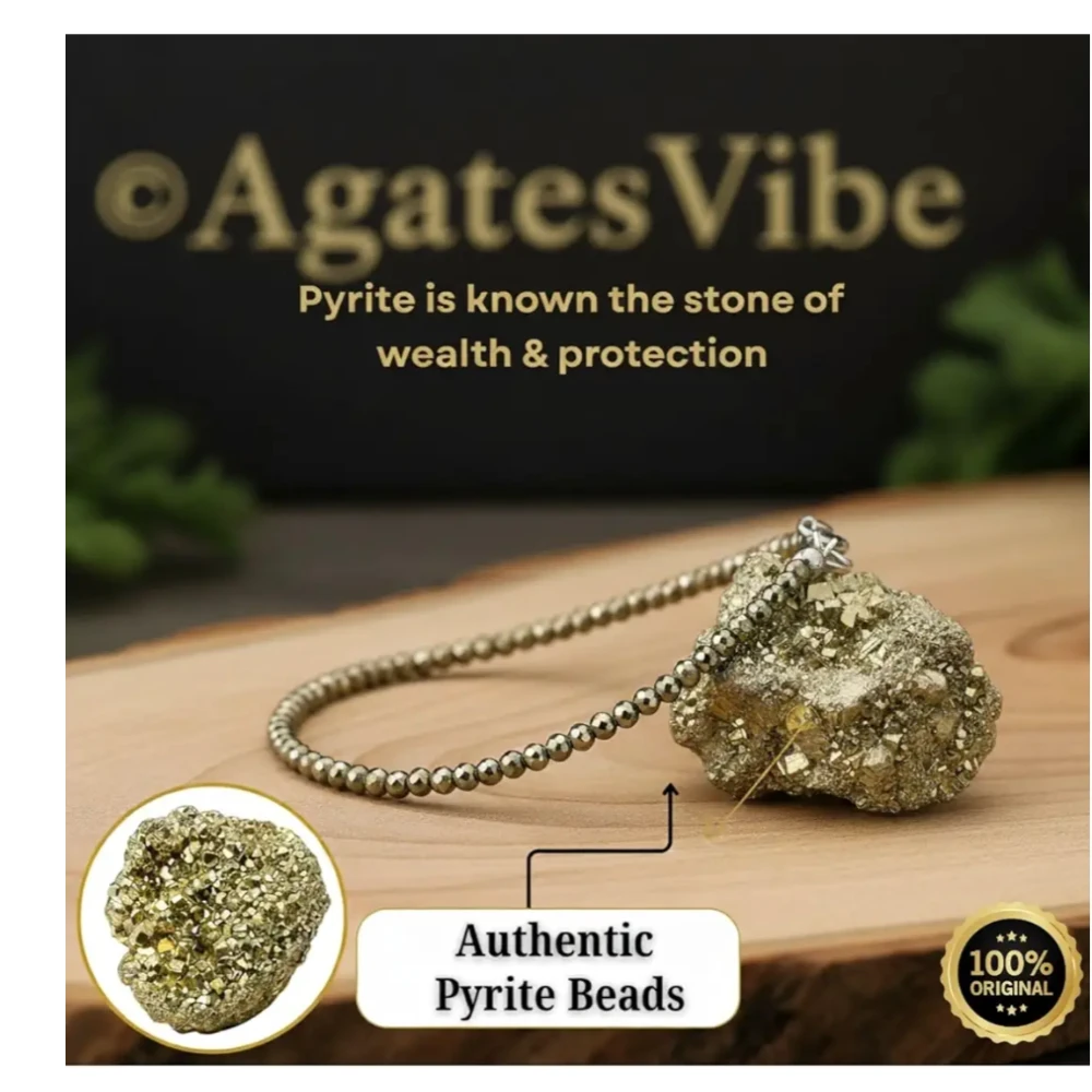 Agatesvibe Certified Raw Pyrite & Anklet for Women | Money Magnet Healing Crystal Jewelry | Handcrafted Adjustable Natural Stone Anklet for Wealth, Prosperity Balance & Spiritual Gift (PACK OF 1)