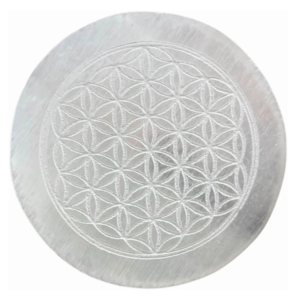 Agatesvibe Selenite Crystal Charging Plate – Engraved Sri Yantra Selenite Plate for Crystal Cleansing, Energy Recharging, & Pooja Rituals (Pack of 1) (Metatron Cube, 4 Inch)