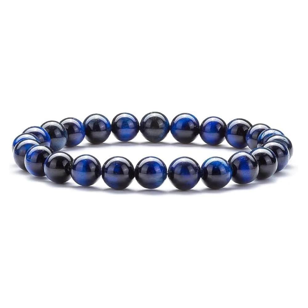Agatesvibe "Men Women 8mm Natural Stone Beads Bracelet – Elastic Agate Yoga Healing Energy Bracelet Bangle – Unisex Jewelry for Meditation & Balance (Blue Tiger Eye)