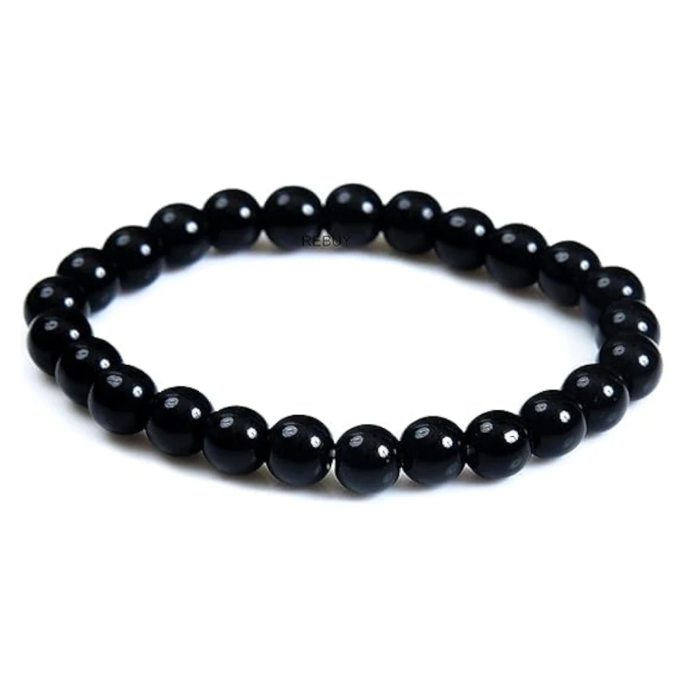 Agatesvibe Gemstone Beaded Bracelets for Women and Men - 8mm Round Beads Stone Bracelet | Includes Certificate of Authenticity (Pack of 1) (Black Tourmaline)