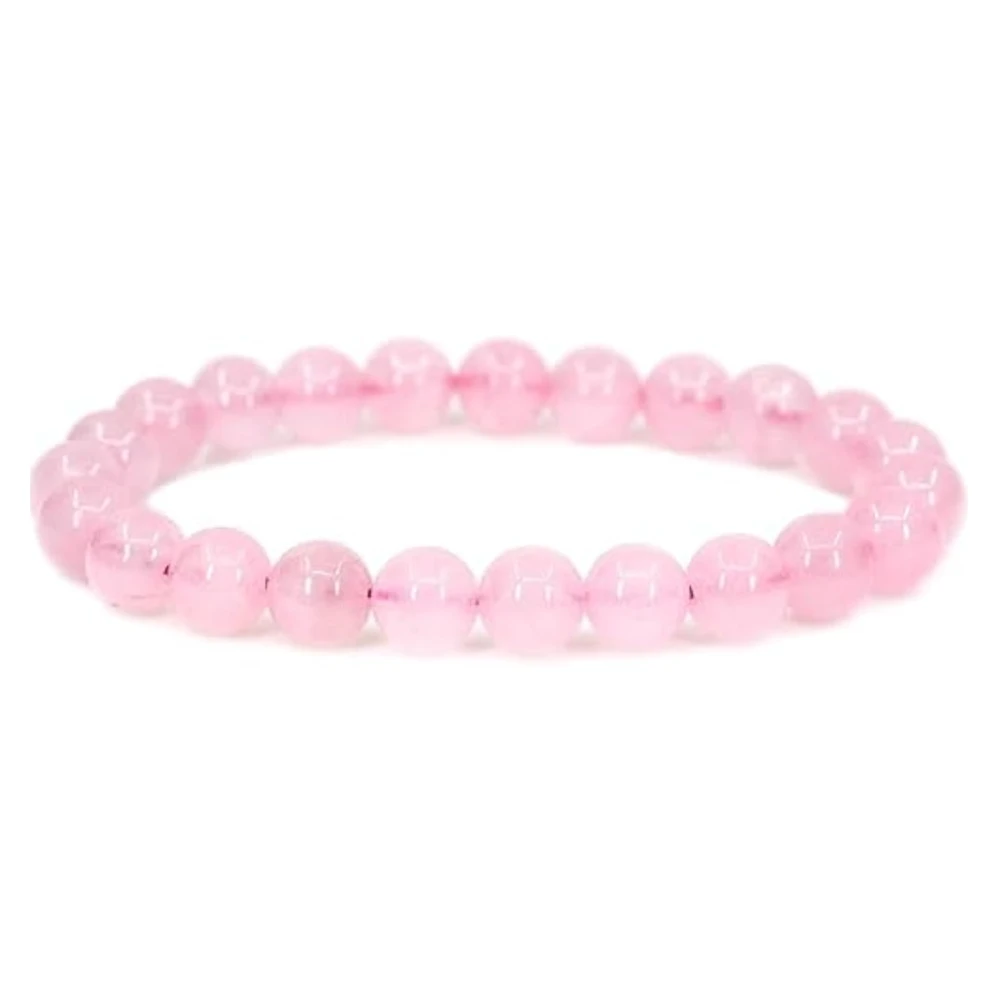 Agatesvibe Handmade 8mm Semi-Precious Gemstone Bead Stretch Bracelet – 7" Unisex (PAck of 1) (Rose Quartz)