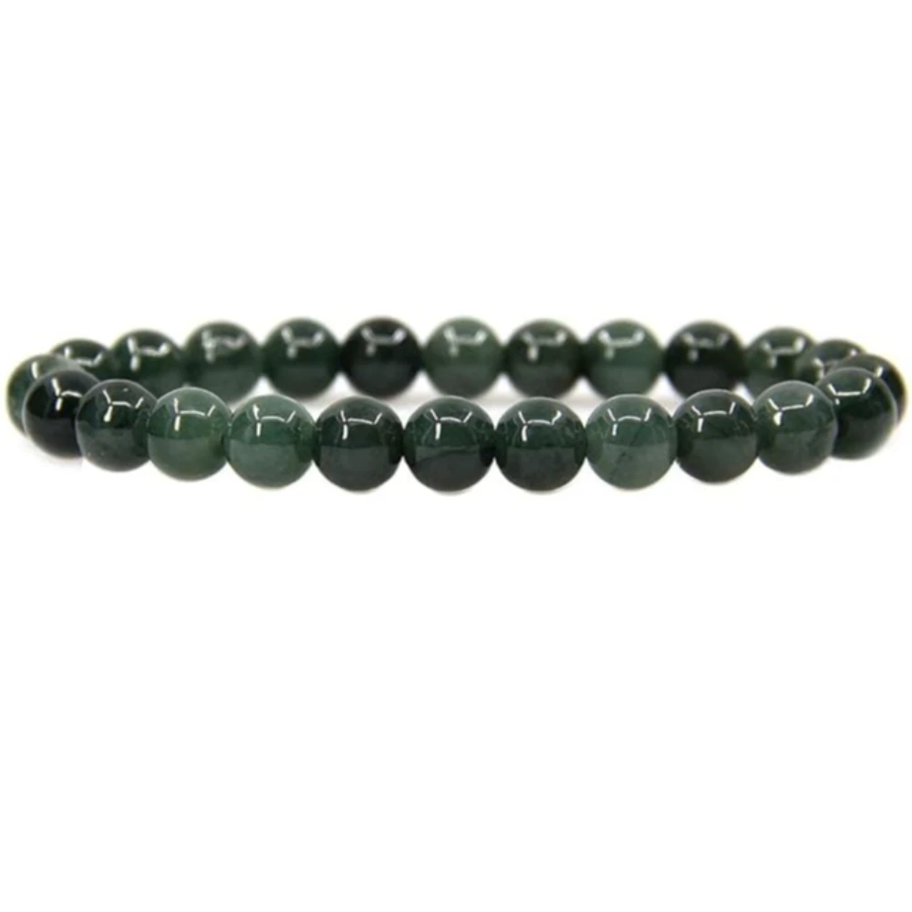 Agatesvibe Handmade Gem Semi Precious Gemstone 8mm Round Beads Stretch Bracelet 8mm Bead Size (Green Jade)