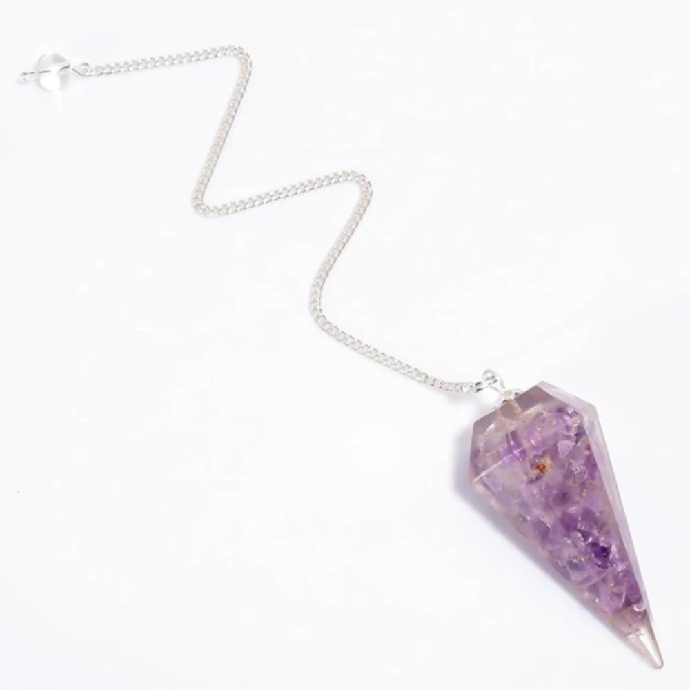 Agatesvibe "7 Chakra Stones Pendulum – Energy Healing & Dowsing Crystal | Reiki Pendulum with Chakra Chain & Ball for Meditation & Grids(Pack of 1) (Crystal Amethyst)