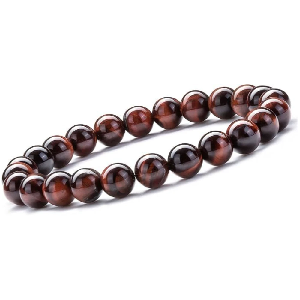 Agatesvibe "Men Women 8mm Natural Stone Beads Bracelet – Elastic Agate Yoga Healing Energy Bracelet Bangle – Unisex Boho Jewelry for Meditation & Balance (Red Tiger Eye)