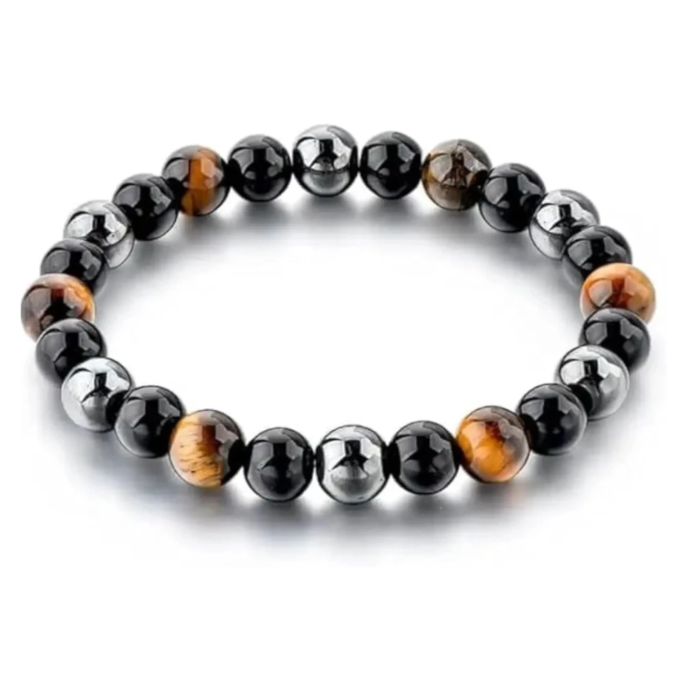 Certified Original Triple Protection Bracelet – Hematite, Obsidian & Tiger Eye Crystal with Activation Card, Authenticity Certificate, Negative Energy Protection for Men & Women