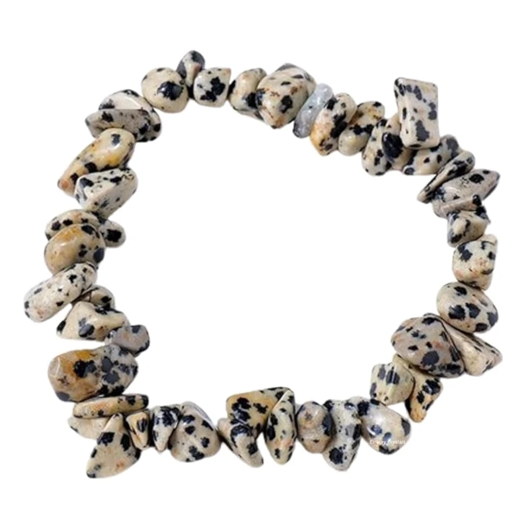 Agatesvibe Crystals Stretch Bracelet Irregular Beads Stretch Healing Crystals Chips Natural Gemstone for Women Jewelry Reiki Meditation (Pack of 1) (Dalmatian Jasper)
