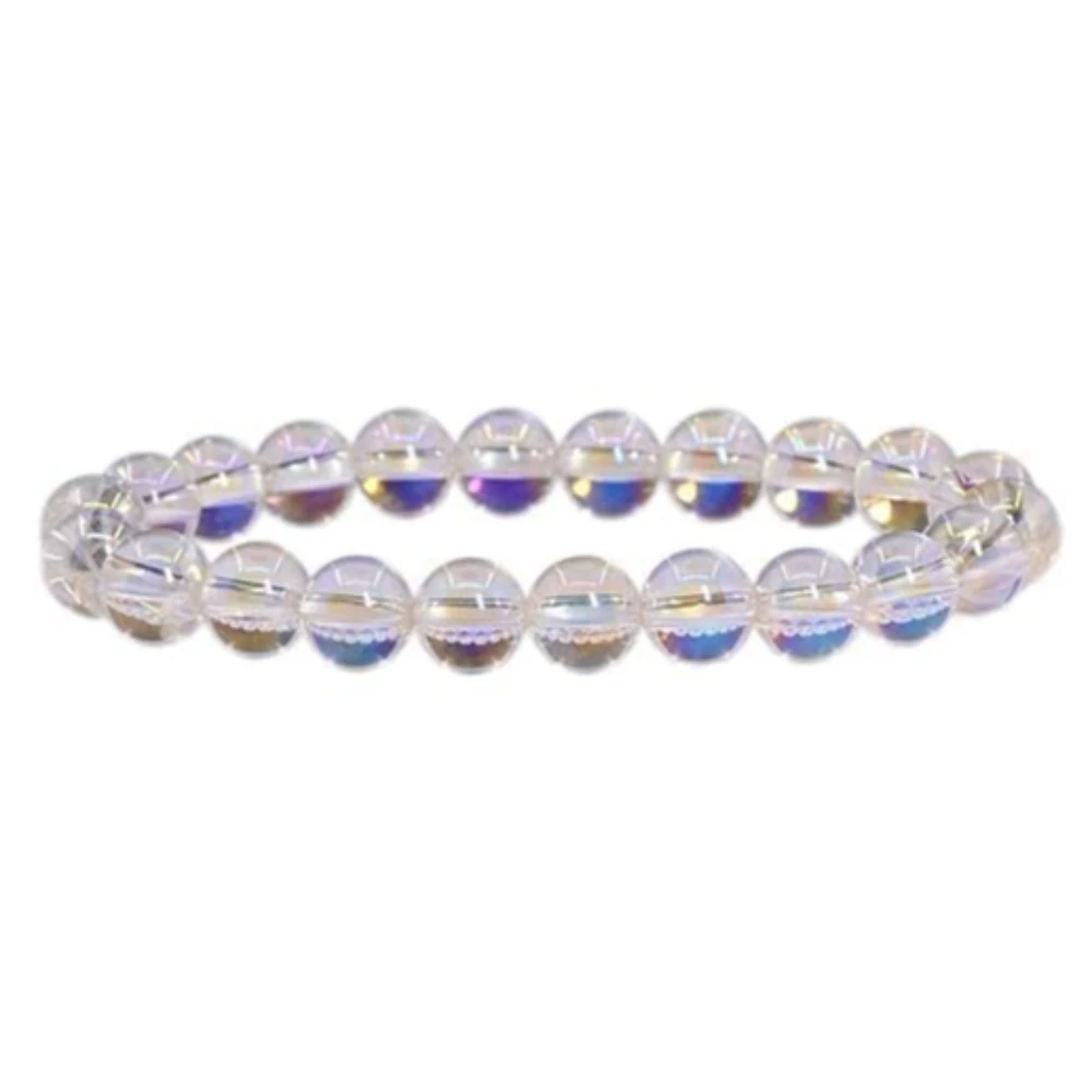 Agatesvibe Handmade Semi-Precious Gemstone Beaded Bracelet – 8mm Round Stretch Bracelet (7") for Unisex (Pack of 1) (Aqua Aura Quartz)