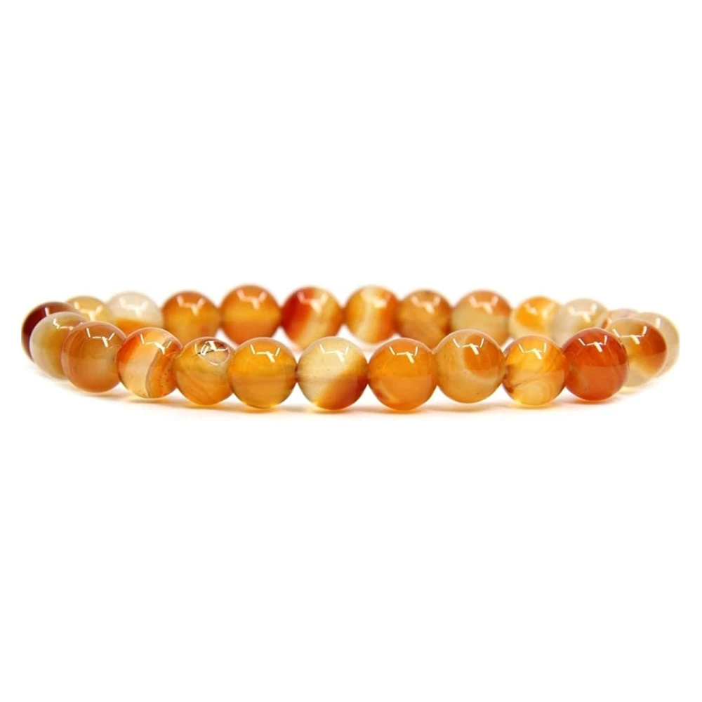 Agatesvibe Handmade Gem Semi Precious Gemstone 8mm Round Beads Stretch Bracelet 8mm Bead Size (Orange Agate)