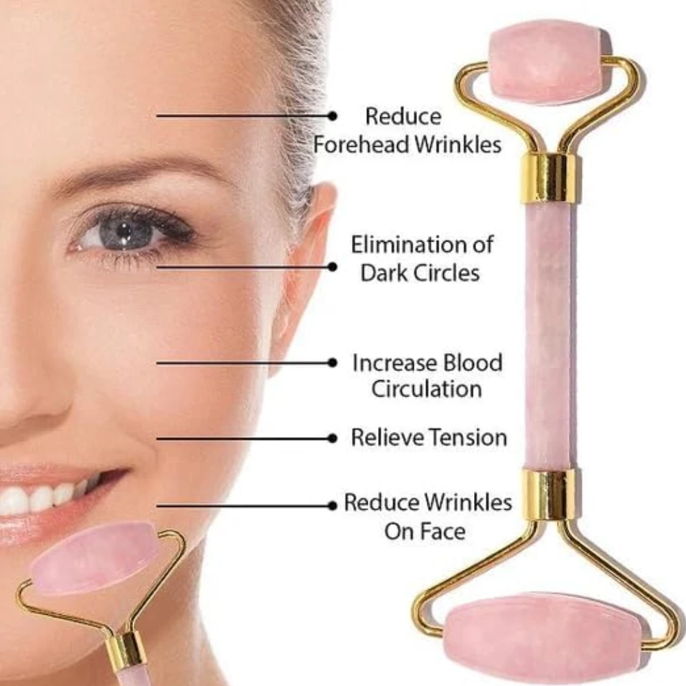 Agatesvibe Roller & Gua Sha Set, Face Roller Manual Massager,Jade Applicator for Face, Neck,Body Muscle,Relaxing, Stimulating Blood Flow, Relieve Fine Lines, Wrinkles, (Rose Quartz)