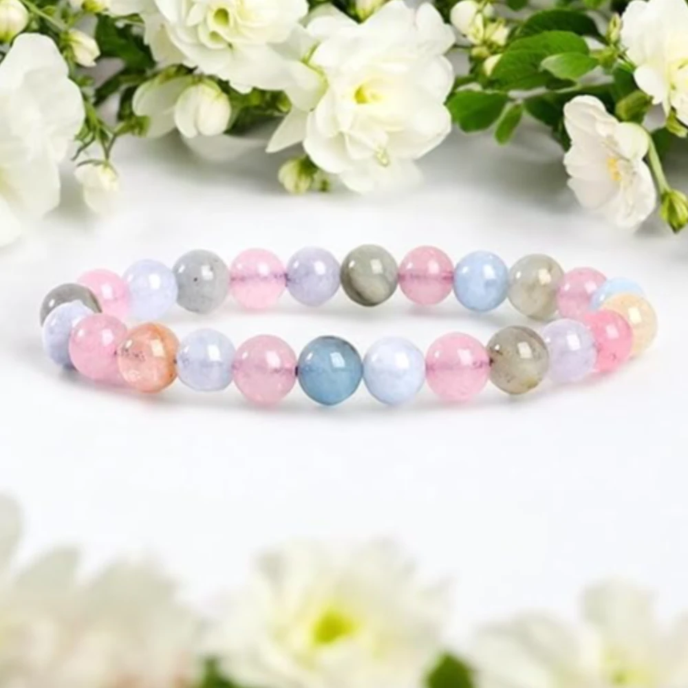 Agatesvibe Natural Certified 8mm Healing Crystal Bracelet | Unisex Stretchable Design | Chakra Balancing, Inner Peace & Abundance for Overall Well-being (Pack of 1) (Morganite)
