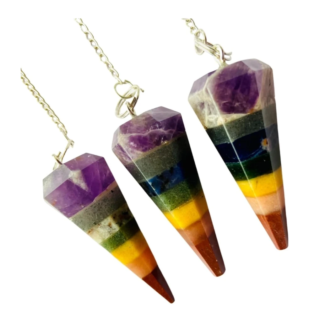 Agatesvibe "7 Chakra Stones Pendulum – Energy Healing & Dowsing Crystal | Reiki Pendulum with Chakra Chain & Ball for Meditation & Grids(Pack of 1) (Clear Crystal)