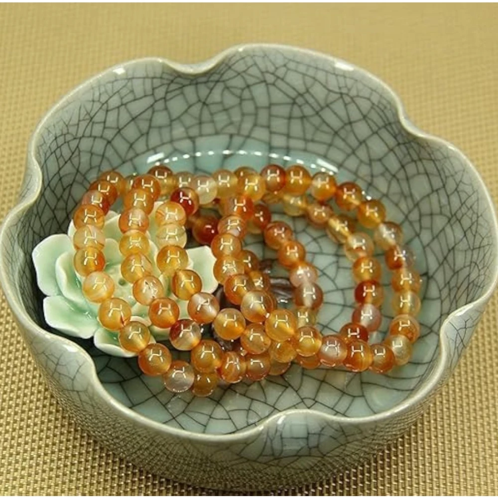 Agatesvibe Handmade Semi-Precious Gemstone Beaded Bracelet – 8mm Round Stretch Bracelet (7") for Unisex (Pack of 1) (Orange Agate)