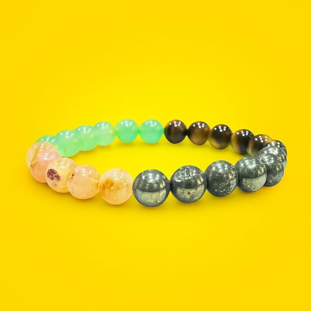 Agatesvibe Money Magnet Bracelet for Men & Women | Original Pyrite, Citrine, Green Aventurine, Tiger Eye & Hematite Stones | Certified Healing Crystal Bracelet for Wealth, Money, Prosperity & Abundance (Pack of 1)