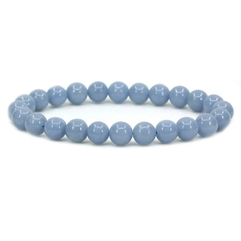 Agatesvibe Handmade Gem Semi Precious Gemstone 8mm Round Beads Stretch Bracelet 8mm Bead Size (Blue Angelite)