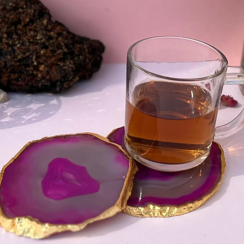Agatesvibe Brazilian Agate Stone Coaster Beautiful Coaster Fit for Tea Cups Coffee Mugs and Glasses Perfect Table Accessories Tableware (5, Pink)