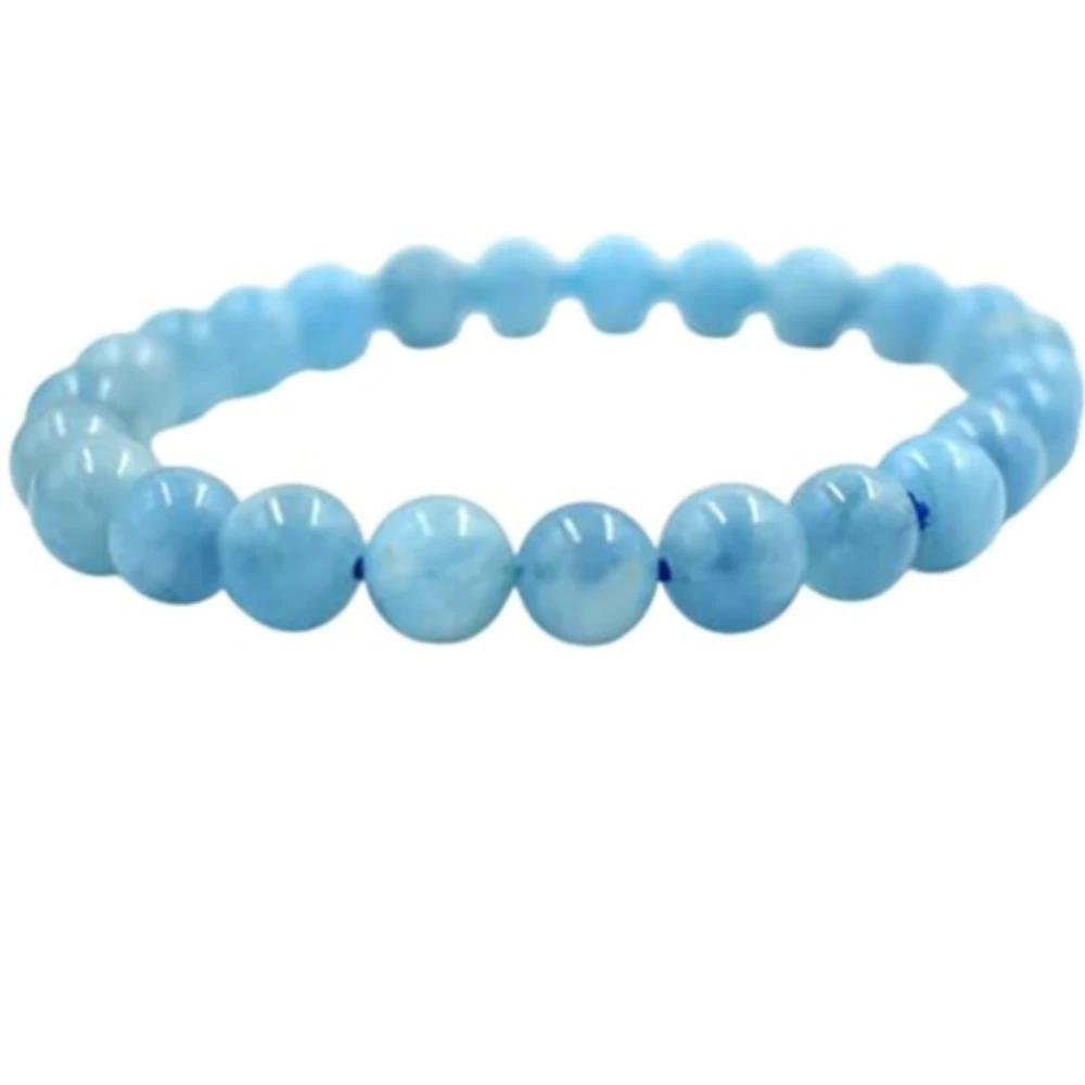 Natural Aquamarine Bracelet for Men and Women – Single Circle Beaded Bracelet – Healing Crystal Energy Jewelry – Handmade Gemstone Wristband (Pack of 1)