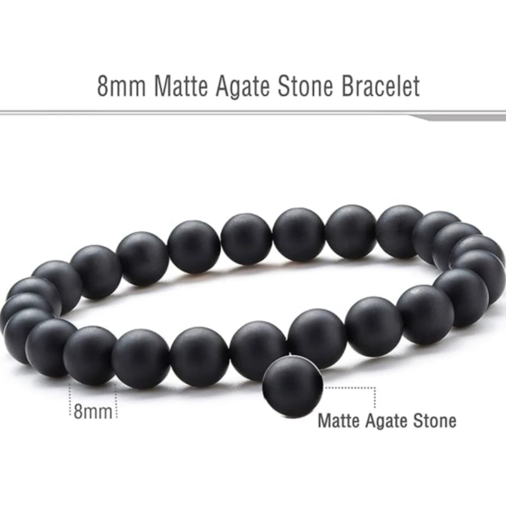 Agatesvibe "Men Women 8mm Natural Stone Beads Bracelet – Elastic Agate Yoga Healing Energy Bracelet Bangle – Unisex Boho Jewelry for Meditation & Balance (Matte Agate)