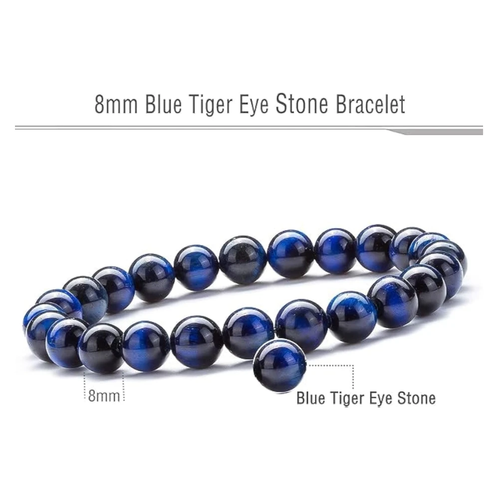 Agatesvibe "Men Women 8mm Natural Stone Beads Bracelet – Elastic Agate Yoga Healing Energy Bracelet Bangle – Unisex Jewelry for Meditation & Balance (Blue Tiger Eye)