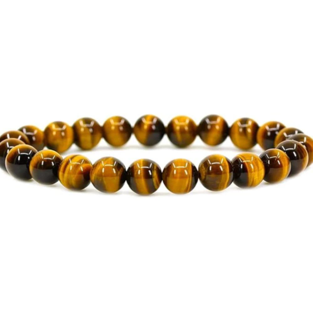 Agatesvibe Handmade Gem Semi Precious Gemstone 8mm Round Beads Stretch Bracelet 8mm Bead Size (Golden Tiger Eye)