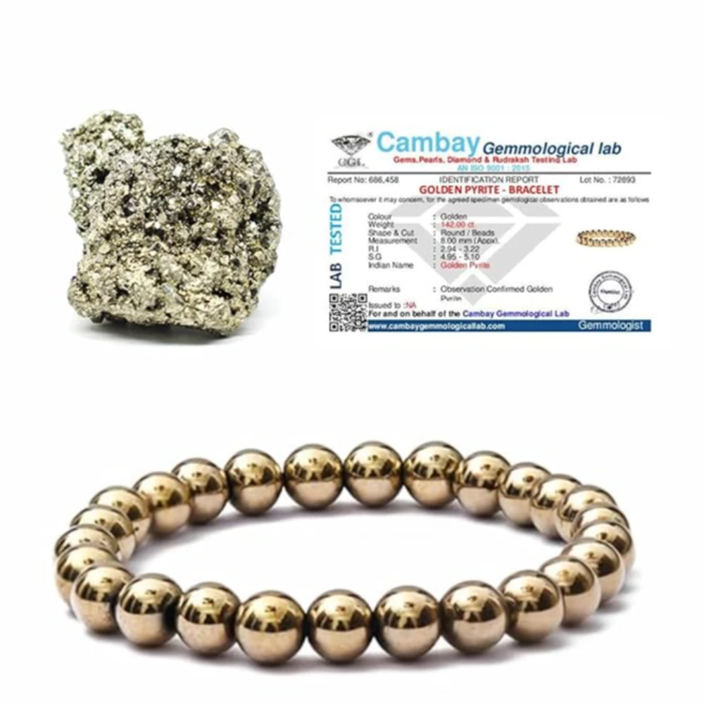 AgatesVibe Pyrite Stone Original Stone and Bracelet for Vastu/Working Table Décor | Wealth and Business Luck | Enhanced Willpower and Manifestation