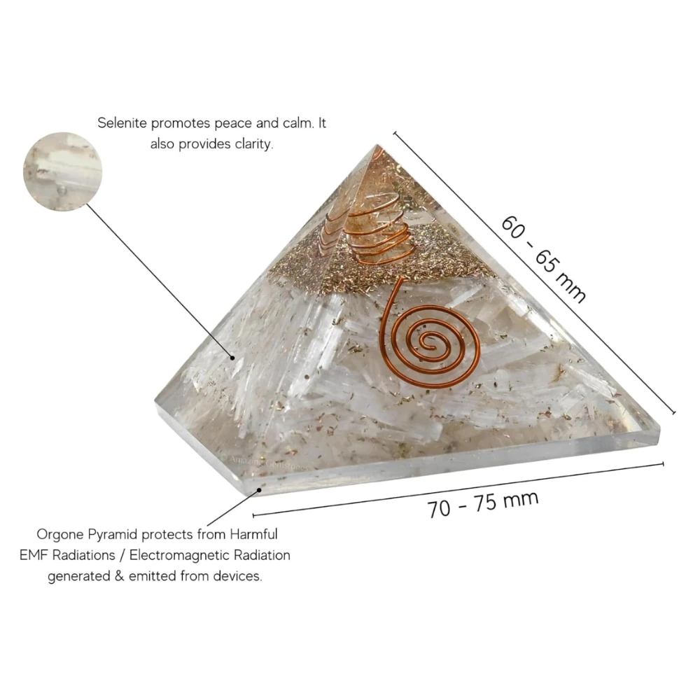 Agatesvibe Selenite Orgonite Pyramid – Large Natural Healing Crystal for Yoga, Meditation, Energy Cleansing & Home Office Decor – Spiritual Vastu Tool (Pack of 1)