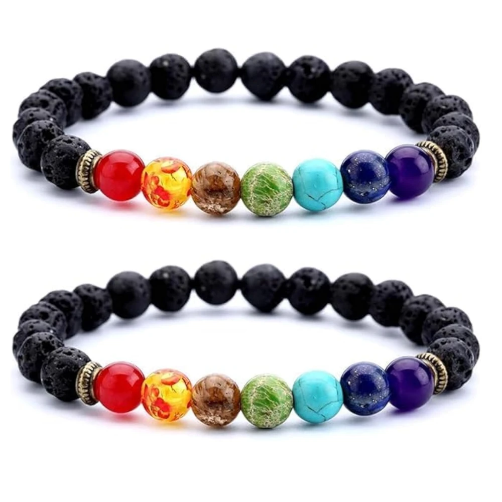 Agatesvibe Lava Kralenarmband - LucBuy 8mm Ethereal Oil Diffuser Obsidian Elastisch Yoga Agaat Armband | Natuursteen voor Genezing, Meditatie, Aarding (Pack of 2)