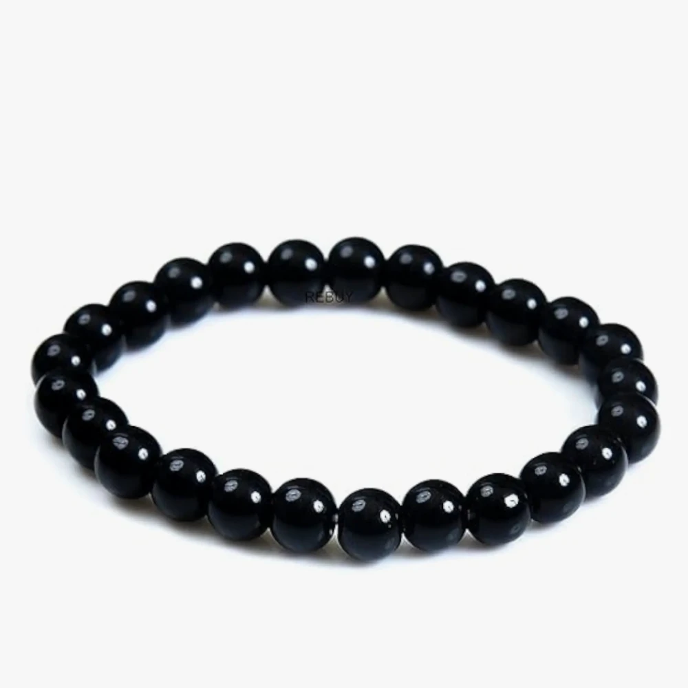Agatesvibe Black Tourmaline Stone Bracelet For Both Men & Women | Reiki Crystal Healing Bracelet Help To Protect Against Negative Energy | 8mm Bead size (Pack of 1)