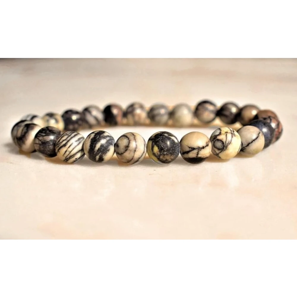 Agatesvibe Zebra Jasper Bracelet – Natural Healing Stone for Emotional Strength & Grounding, Unisex Stretch Bead Bracelet for Balance, Stress Relief & Inner Peace