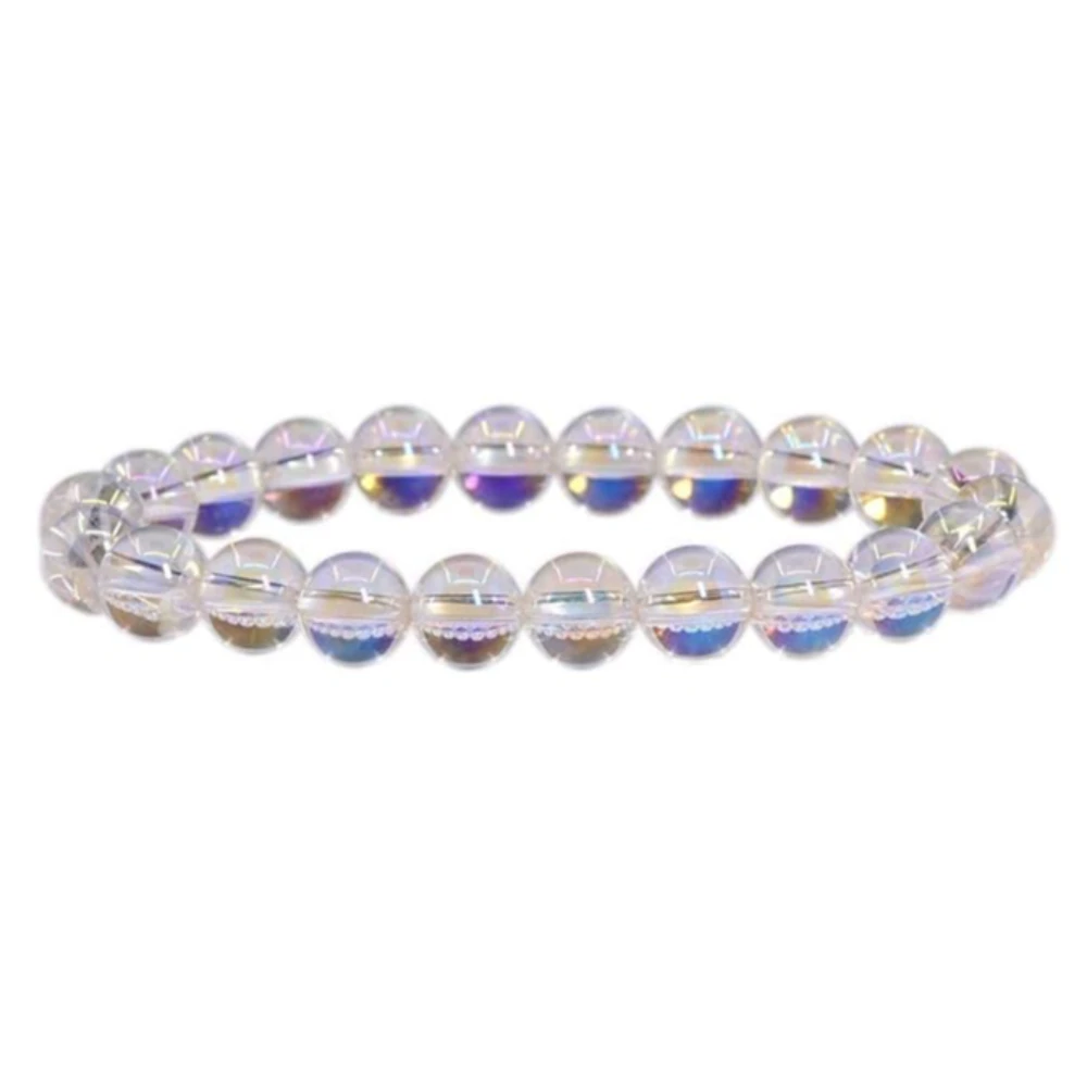 Agatesvibe Handmade Gem Semi Precious Gemstone 8mm Round Beads Stretch Bracelet 8mm Bead Size (Aqua Aura Quartz)