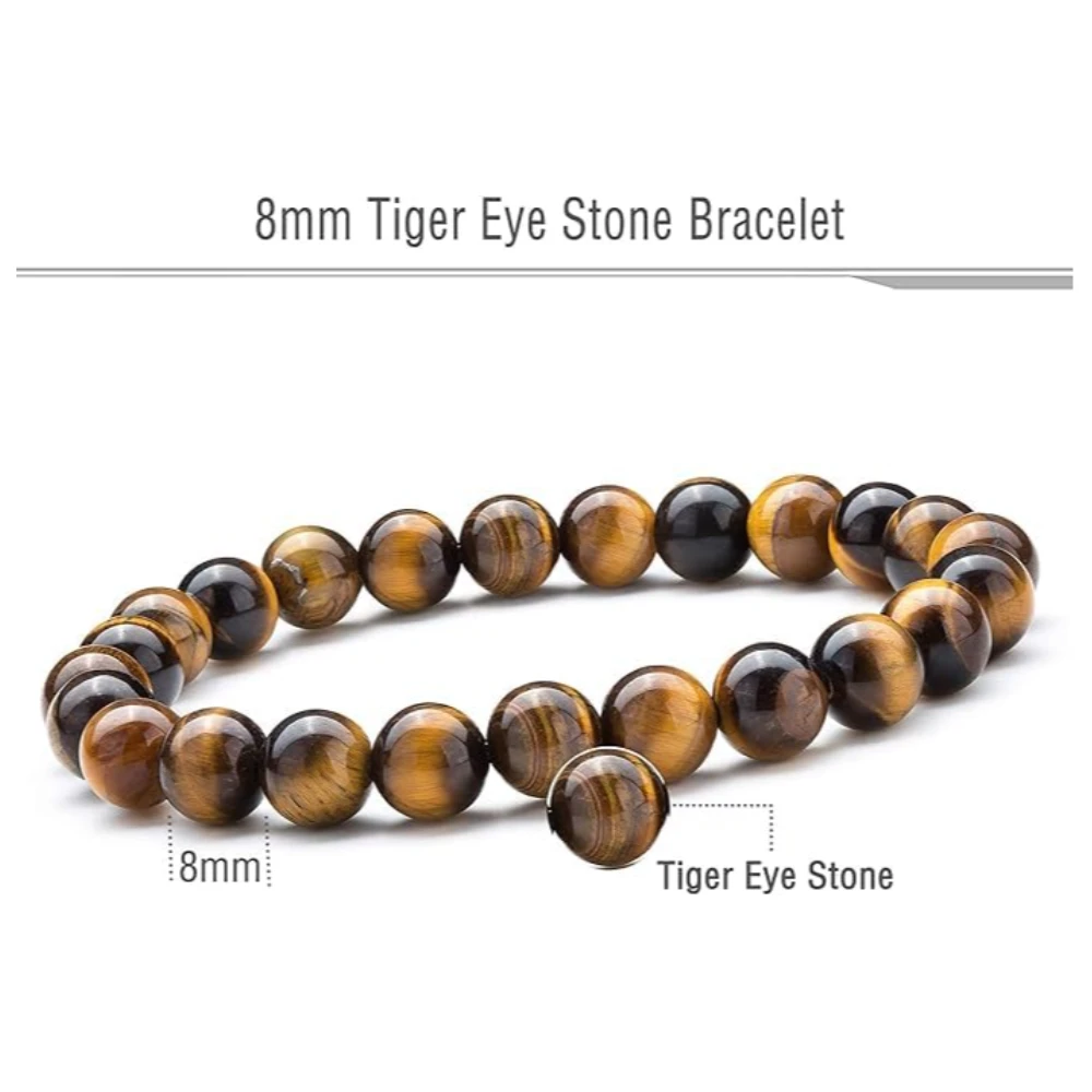 Agatesvibe "Men Women 8mm Natural Stone Beads Bracelet – Elastic Agate Yoga Healing Energy Bracelet Bangle – Unisex Boho Jewelry for Meditation & Balance (Tiger Eye & Matte Agate)
