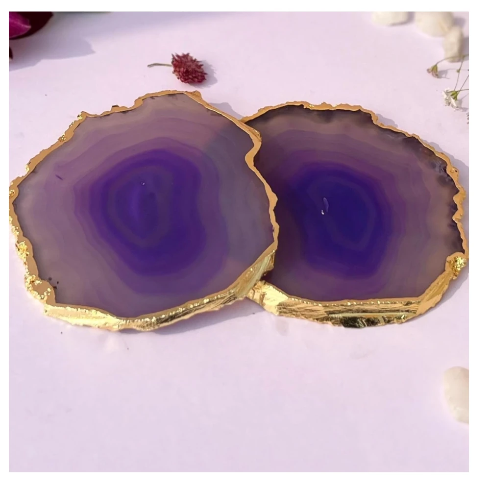 Agatesvibe Brazilian Agate Stone Coaster Beautiful Coaster Fit for Tea Cups Coffee Mugs and Glasses Perfect Table Accessories Tableware (4, Purple)