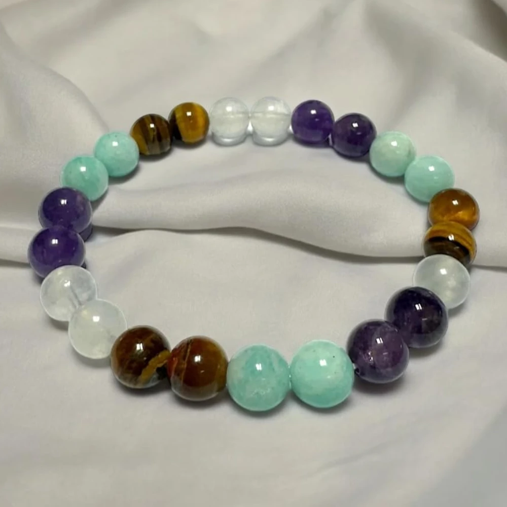 Agatesvibe Gemini Zodiac Bracelet – Empowering Crystal Healing Jewelry with Moonstone, Amazonite, Amethyst & Tiger’s Eye for Confidence, Self-Love, and Emotional Balance (Pack of 1)