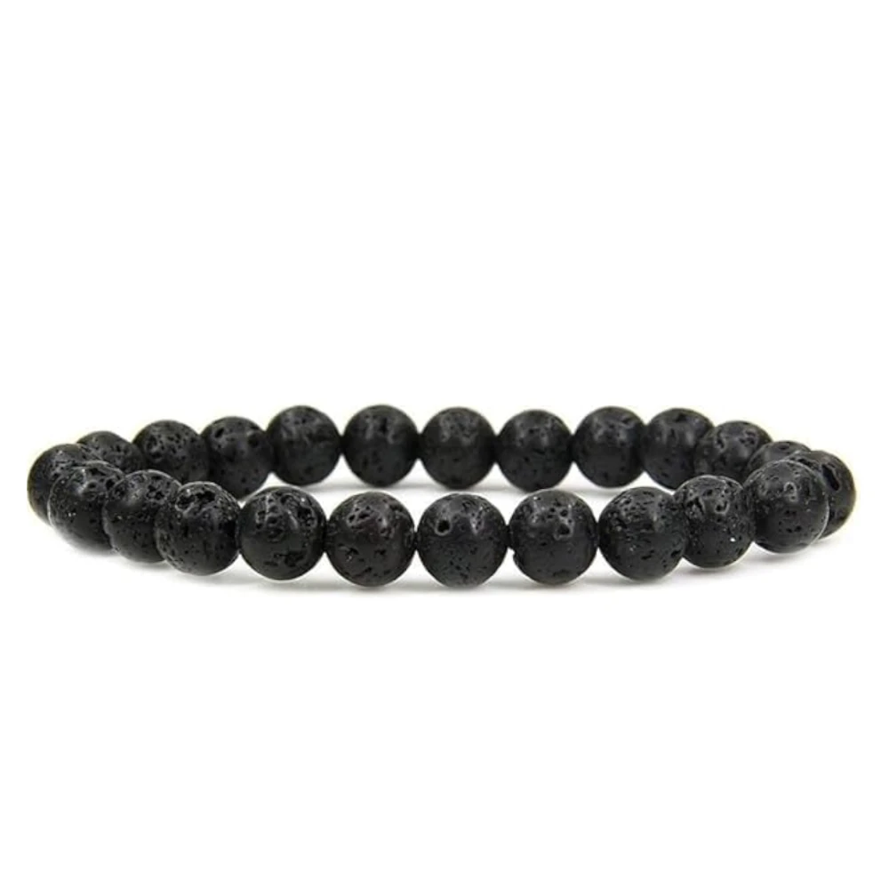 Agatesvibe Handmade Gem Semi-Precious Gemstone 8mm Round Beads Stretch Bracelet – 7" Unisex (Pack of 1) (Black Mica)