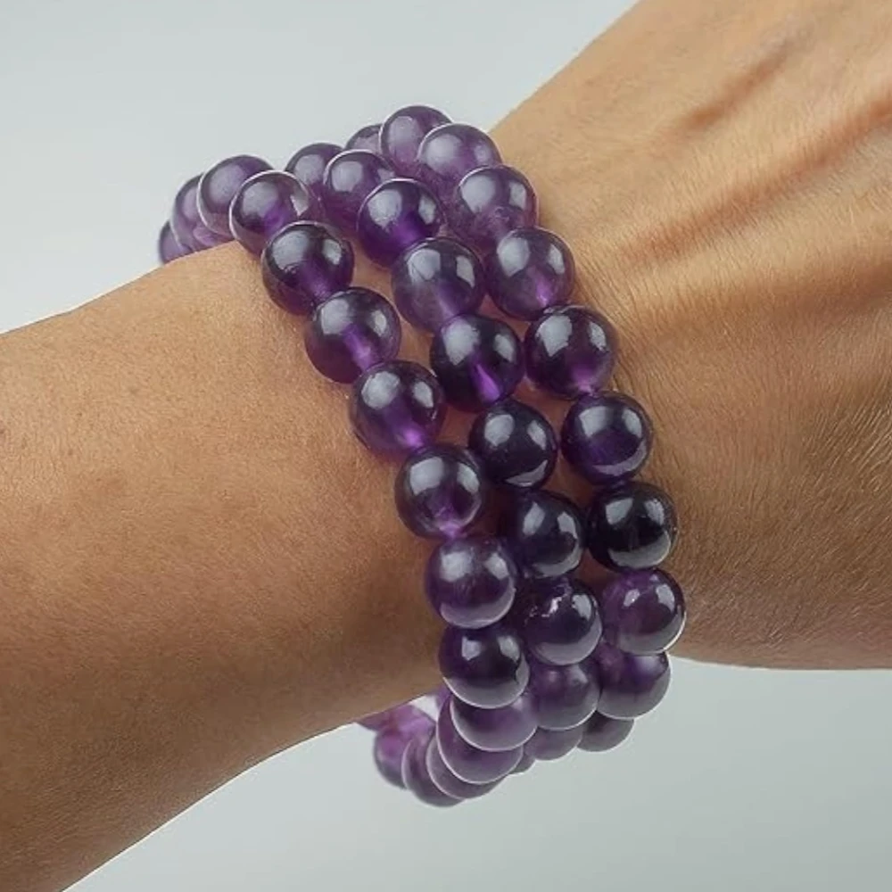 Agatesvibe Natural Certified 8mm Healing Crystal Bracelet | Stretchable, Suitable for Men and Women | for Chakra Balancing, Inner Peace, Abundance, and overall Well-being (Pack of 1) (Amethyst)