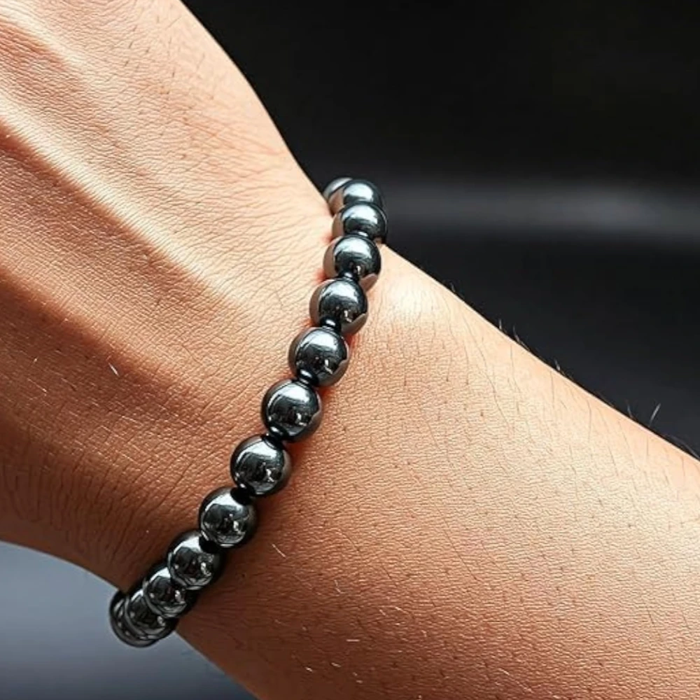 Agatesvibe Natural Certified 8mm Healing Crystal Bracelet | Unisex Stretchable Design | Chakra Balancing, Inner Peace & Abundance for Overall Well-being (Pack of 1) (Hematite)