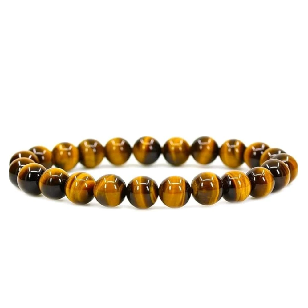 Agatesvibe Handmade Semi-Precious Gemstone Beaded Bracelet – 8mm Round Stretch Bracelet (7") for Unisex (Pack of 1) (Golden Tiger Eye)