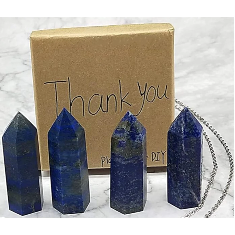 Agatesvibe Goege Bailey Amethyst Crystal Wand – Healing Stone | Faceted Reiki Chakra Meditation Tool for Energy Balancing & Spiritual Therapy (4pcs Blue Lapis Lazuli)