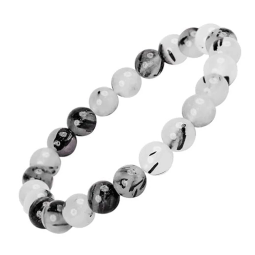 Agatesvibe Handmade Gem Semi Precious Gemstone 8mm Round Beads Stretch Bracelet (Black Rutilated)