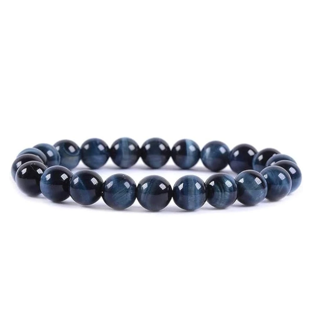 Agatesvibe Handmade Semi-Precious Gemstone Beaded Bracelet – 8mm Round Stretch Bracelet (7") for Unisex (Pack of 1) (Blue Tiger Eye)