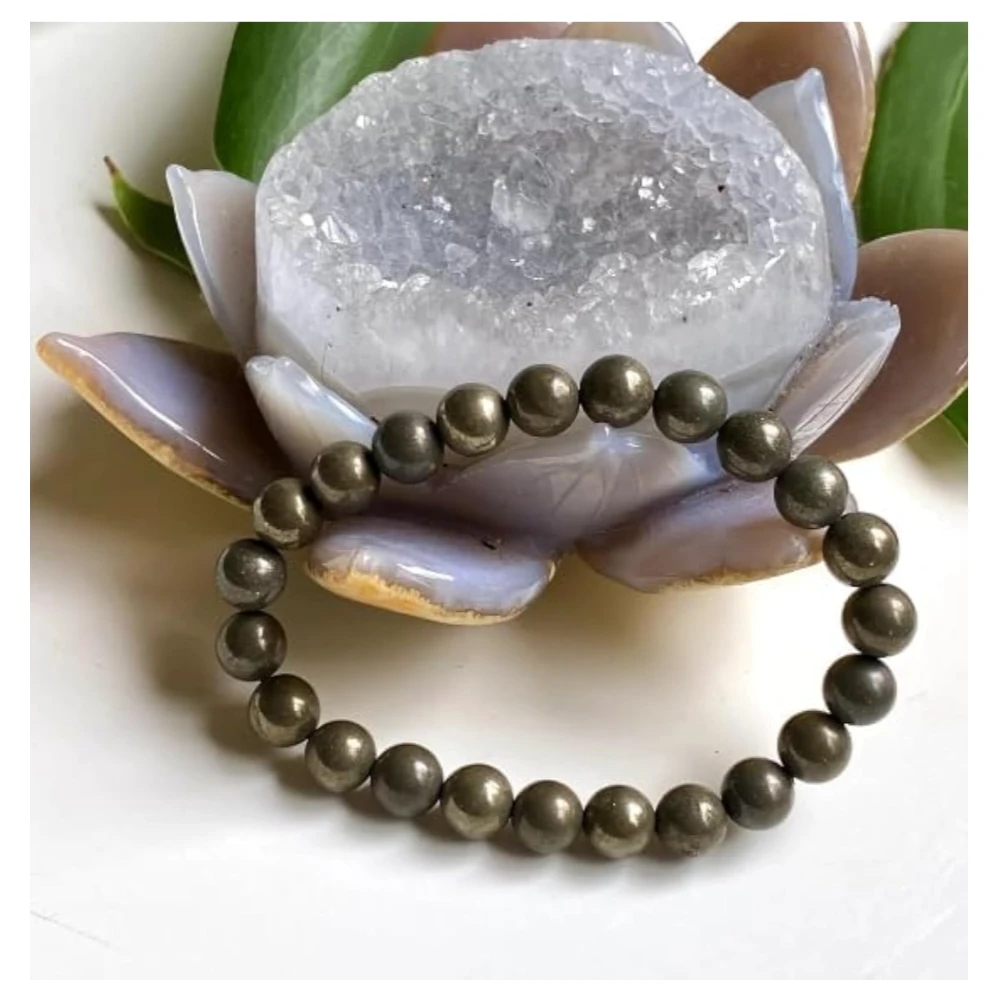 Agatesvibe "Original Certified Pyrite (पायराइट) Bracelet | Real Pairait Stone Crystal ब्रेसलेट for Men & Women | Golden Pyrite Energy Bracelet(Pack of 1)