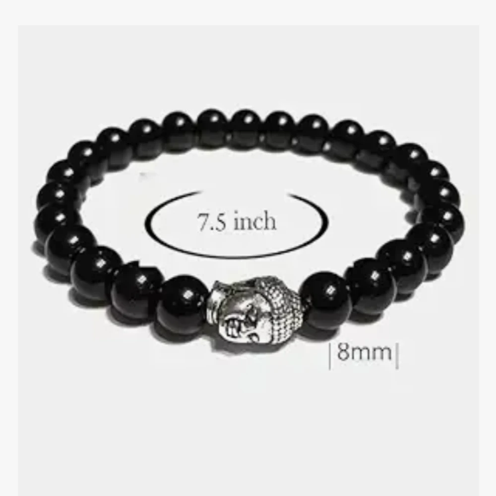 Agatesvibe Buddha Natural Crystal Healing Gemstone Chakra Bracelet | 8mm Beads | Unisex Spiritual Jewelry (Pack of 1) (Black Onyx with Buddha Head)