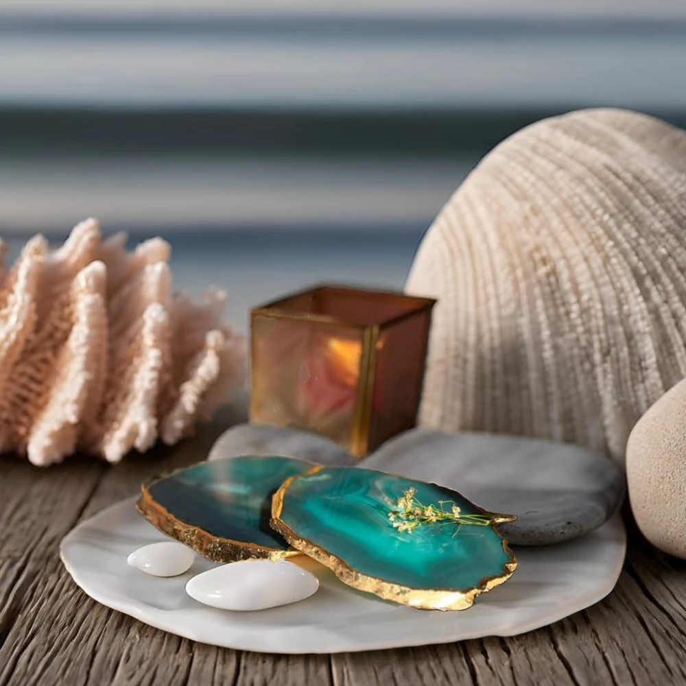 Agatesvibe Brazilian Agate Stone Coaster Beautiful Coaster Fit for Tea Cups Coffee Mugs and Glasses Perfect Table Accessories Tableware (5, Green)