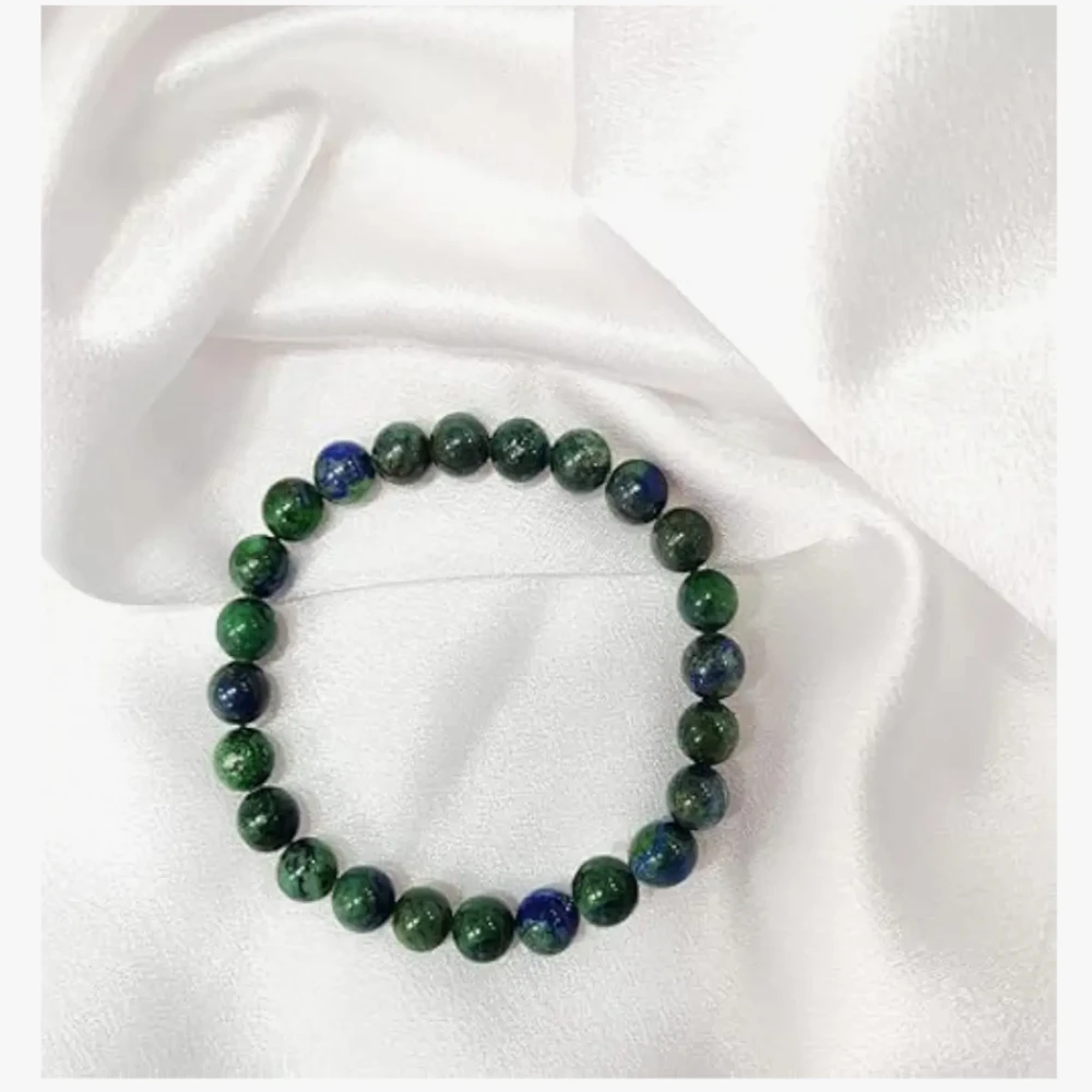 Agatesvibe Handmade Gem Semi Precious Gemstone 8mm Round Beads Stretch Bracelet (Chrysocolla)